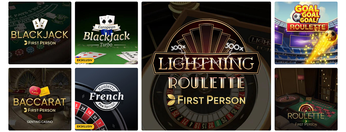 44aces roulette, blackjack og andre bordspil.