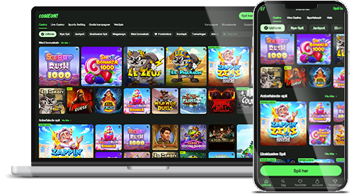ComeOn casino hjemmeside på desktop og mobil