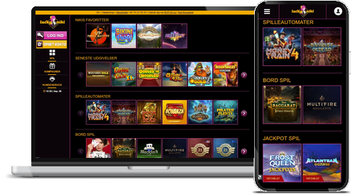 LuckyNiki casino hjemmeside på desktop og mobil