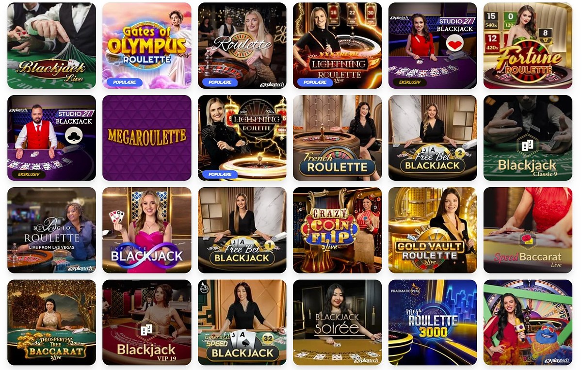 Bordspil, baccarat og kortspil i Megaways Casinos live casino