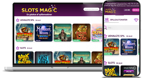 Slotsmagic casino hjemmeside på desktop og mobil
