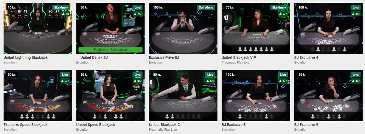 Unibet Roulette, Blackjack & Andre Bordspil
